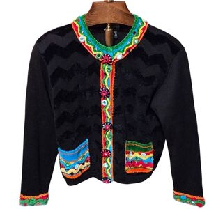 Vintage Berek by Takako Sakon Artsy Teacher Colorful Cardigan Sweater Size Large